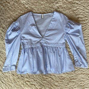 Zara Women's Cotton Blouse Light Blue - Size XS